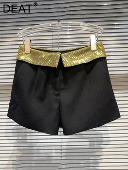 Модни Дамски къси панталони с пайети в стил мозайка, женски преки, къси панталони с джобове с цип, новост есента 2023, 11XX5260