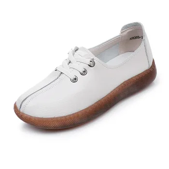 Модни Дамски обувки от телешка кожа с мека подметка на Сухожилия, Ежедневни обувки, сезон Пролет-есен, Дамски обувки с тънка еластична лента