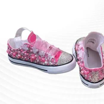 Модни персонализирани перлени кристали ръчно изработени, дизайнерски лента, удобни обувки за родители и деца