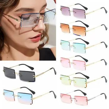 Модни Популярни Слънчеви очила Без рамки, Малки Правоъгълни Слънчеви очила За жени И мъже, 2023 оттенък, Очила от Метални сплави, Очила с UV400