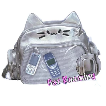 Модни Стръмни Y2k Эстетичные Пътни Чанти Kawaii с Анимационни котка, Ученически Чанти, Сладки Чисто Японски Прозрачни Раници За жени