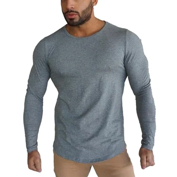 Мъжка тениска с дълъг ръкав, Мускулест топ, майк с кръгло деколте, базова риза, пуловер, потник, тениски, модни дрехи