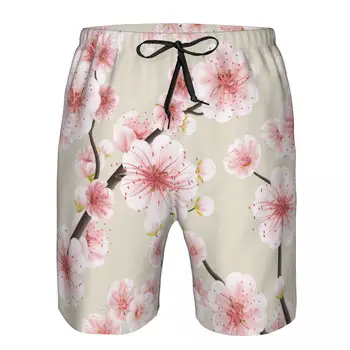 Мъжки бански костюми за плуване с къс ръкав, Пролет-розова Sakura Японска череша, Символични плажни шорти за плуване, шорти за сърф