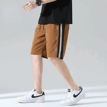 Мъжки бежови панталони, спортни къси панталони в корейски стил, M-8XLSummer, ежедневни панталони, свободни и тънки ежедневни панталони с широки подметки, Директна доставка