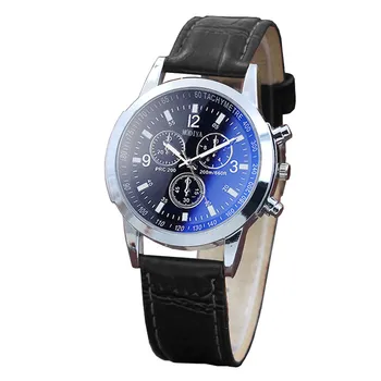 Мъжки Дамски часовници с кожена каишка, Аналогов кварцов часовник с шест контакти, Мъжки часовници с колан от синьо стъкло, Бизнес часовници, Дамски ръчни часовници Reloj Mujer