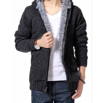 Мъжки Дебел пуловер с качулка, пуловер, яке, палто, Връхни дрехи, Зимни пуловери с руното подплата, плетена вълнена Жилетка, Кашмир дрехи от кашмир
