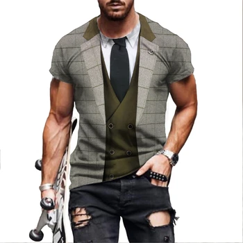 Мъжки ежедневни тениски с 3D-принтом, фрак, риза, папийонка, къс ръкав, Модни дрехи, 2023