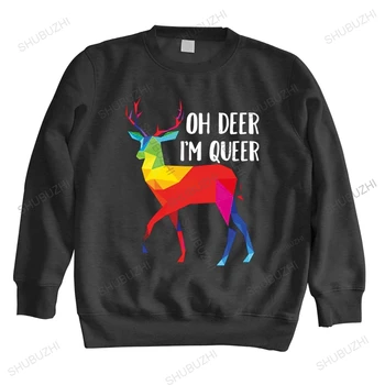 мъжки есенна памучен hoody с качулка и черно принтом Oh Deer I ' m Queer - Забавен игра на думи, ЛГБТ-rainbow, блузи, унисекс, есенни блузи