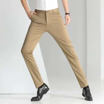 Мъжки Есента Луксозни бизнес костюм, панталон, Обикновена прави панталони, модерни Свободни обикновена офис Ежедневни дълги панталони C22