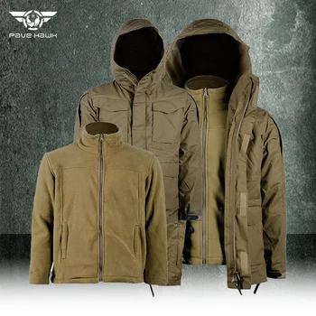 Мъжки камуфляжная тактическа яке, военни непромокаеми палта с множество джобове, Есен-зима, топло руното штормовка, свалящ се вътре