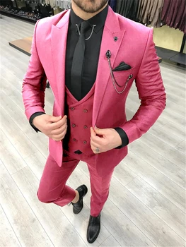 Мъжки костюм Thorndike, Комплект от розови 3 бр., Яке, панталони и Жилетка за Мъжете, Оборудвана за една Пуговице, Случайни Мъжки Бизнес Смокинг за Младоженеца, Блейзър
