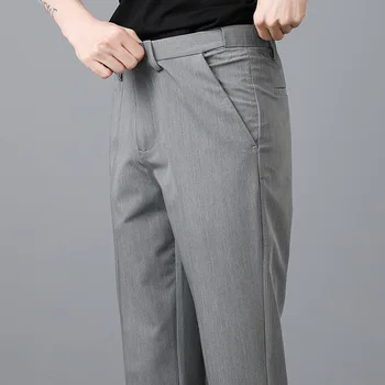 Мъжки костюмные панталони с дължина до глезена с еластична талия, официални делови модни корейски модел панталони, панталони за мъже, Пролетни тънки прави панталони