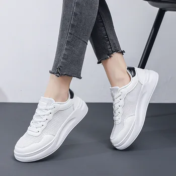 Мъжки Обувки, Ежедневни Кожена Окото обувки Бял Цвят На Платформа За Жени, Модни Дишаща Градинска Обувки на Дантела-за Двойки, Zapatillas Hombre