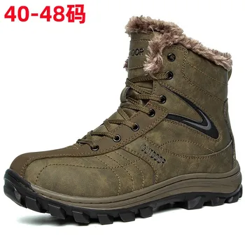 Мъжки обувки от естествена кожа, зимни топли зимни ботуши в меху, ежедневни обувки, Градинска туризъм обувки, Модни ботильоны Голям размер 48 D425