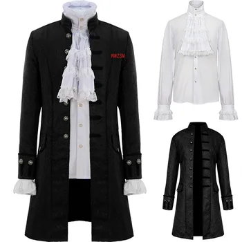 Мъжки тренч в стила steampunk и комплект ризи, Винтажное палто на принца, яке Средновековния Ренесанс, Виктория Эдвардианский костюм за cosplay