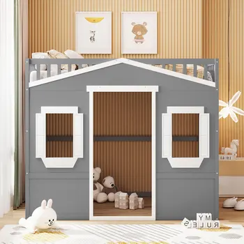На таванско помещение легло в пълен размер стълбата-Сив + бял рамка за мебели за спалня на закрито