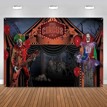 На фона на Цирка на Хелоуин, Зъл клоун, страшен череп, Фон за снимки, банери, декорация на партита, Банер, Стоки за парти в чест на рождения Ден