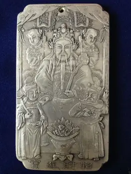 Най-старите китайски Бог на пари Тибет Сребърен амулет тханка Метална плоча