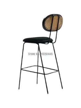 Нов висок стол, направен от китайски ратан, скандинавски бар стол, дизайнерски стол от ратан, творчески домашен бар стол от ратан