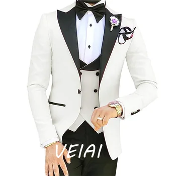 Нов Костюм 2023 Г., Мъжки костюм от три части, Корейската версия, Приталенная Модел, Бизнес Костюм за Младоженеца, Сватбена рокля на Булката, Мъжки костюм
