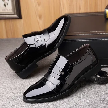 Нов Стил, Скрита вътре Мъжки обувки с остри Пръсти, Блестяща Кожа лачена облекло в бизнес стил За мъже, Брак