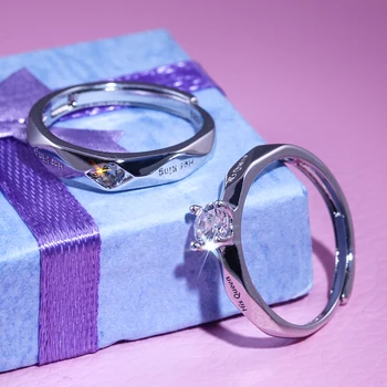 Нова Двойка пръстени с кралицата, Я крал за Партньор, подарък за Свети Валентин, Годежен пръстен с кубическим цирконии за двойки