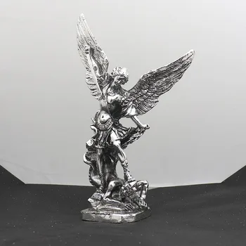 Нова Ретро Сребърна Скулптура на Архангел Михаил, Религиозна статуя, Градина на Ангелите, Метален Мигел, Католически Коледен подарък на Открито