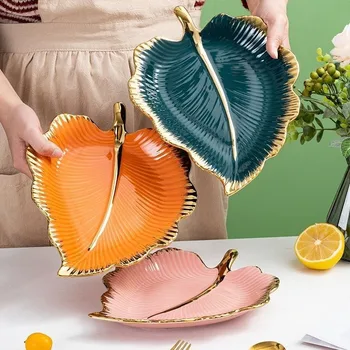 Нови Творчески вази за плодове в скандинавски стил, чинии с листа, керамични плочи за закуска и битови чинии за плодова салата