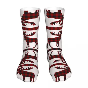 Нови Чорапи Унисекс Buffalo Plaid Moose Mirror, Зимни Чорапи, Топли Дебели Плетени Меки Ежедневни чорапи