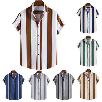Новост 2023, Лятна мъжка плажна риза, Хавайска риза с къс ръкав и цветен модел, мъжки дрехи