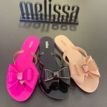 Новост 2024; Дамски Желейная обувки Melissa; Плажни чехли с лък; Дамски джапанки голям размер с лък; Плажни обувки Melissa за възрастни;