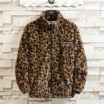 Новост зимата 2023, мъжко утолщенное памучни палто с дълъг ръкав и леопардовым модел, свободен топ, топло палто