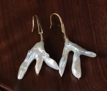 обици от естествени перли във формата на кокоши крака в стил барок, сребро S925
