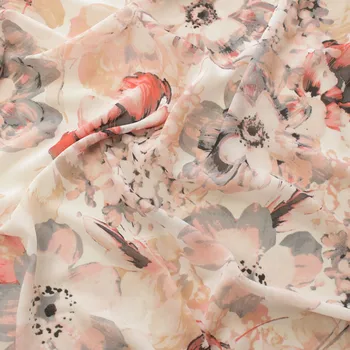 однометровая съставна коприна шифоновая плат висок вискозитет, с бели долните цветове, модни меки дрехи в стил мозайка