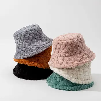 Однотонная плюшен панама за жени за есента и зимата, Новата Универсална шапка за басейна, топло и ветрозащитная, Модна шапка