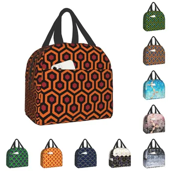 Оранжеви блестящи Шестоъгълници с килим изолация, чанти за обяд, детски ученически Реколта геометрични термокружки, кутия за Bento