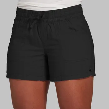 Памучни летни къси панталони с еластичен колан и завязками За жени 2023 Плажни Панталони с джоб Дамски Шорти Безплатна доставка