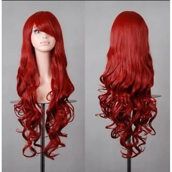 Перука за модата, Дълги червени тъмна коса, спирала къдрава коса за Cosplay, перука за жени, перуки бърза доставка