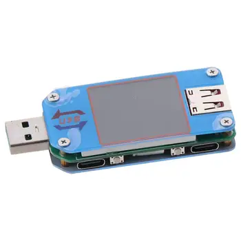 Пластмасов USB-Амперметър напрежение Детектор Меден Silver дисплей USB-тестер Мултицет DC 4-24 В Синьо Тест за скоростта на кабели зарядно устройство