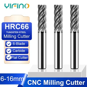 Плосък бележка fresa от волфрамов карбид YIFINO HRC66 6F с черен Нанопокрытием За механично фрезоване, инструменти за CNC машина от неръждаема стомана