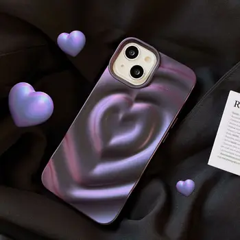 Покрити с лилави 3D модел на Сърцето Калъф за телефон iPhone 14 13 12 11 Pro Max 14promax 14pro Луксозна мека противоударная делото
