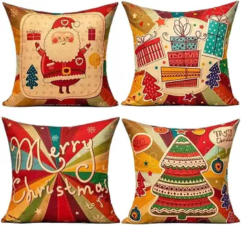 Празнична Коледна калъфка, цветна калъфка за възглавница в ретро стил, чиято Декоративна украса за дома, подарък калъфка за дивана 45x45