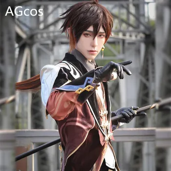 Предварителна продажба на AGCOS!! Костюм за cosplay Genshin Impact Zhongli, комплекти за коледното униформи, мъжко палто + топ + панталони