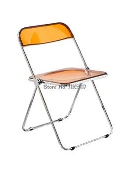 Прозрачен Стол с акрилни мрежа, Червено Снимка, на Сгъваем Стол, Табуретка в минималистичен стил, маса за Хранене, стол за грим, седалка в магазин за дрехи