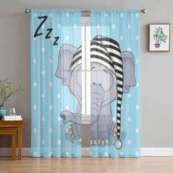 Прозрачни завеси с заспал слон за хол, Детска спалня, тюлевые завеси, завеси за обработка на кухненските прозорци