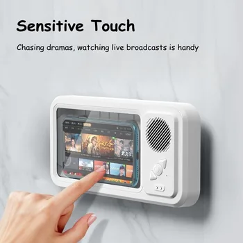 Противотуманный сензорен екран за Монтиране на стена, отточна тръба на шарнирна връзка скоба, водоустойчив притежател на телефон в банята с Bluetooth-високоговорител за душата, кухня