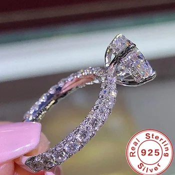 Пръстен от сребро 925 проба, пръстен Принцеса с кристали, Цирконий, женски Бляскава бижута подаръци