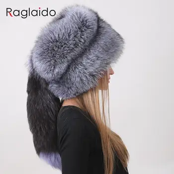 Пухкави шапки за жени, руното кожа капачка, капачка капачка с руски опашка, луксозна и стилна топла зимна градинска капачка