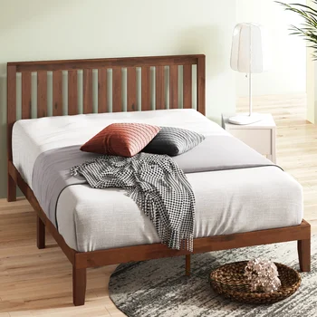 Рамка на легло на дървена платформа с таблата, Мебели за спалня с две единични легла, Рамка на легло Queen