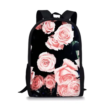Раница с розова роза, училищен раницата с романтични цветя за момичета, красиви училищни чанти с цветен печат, 16 Инча, Студентски чанта за книги, чанта за лаптоп